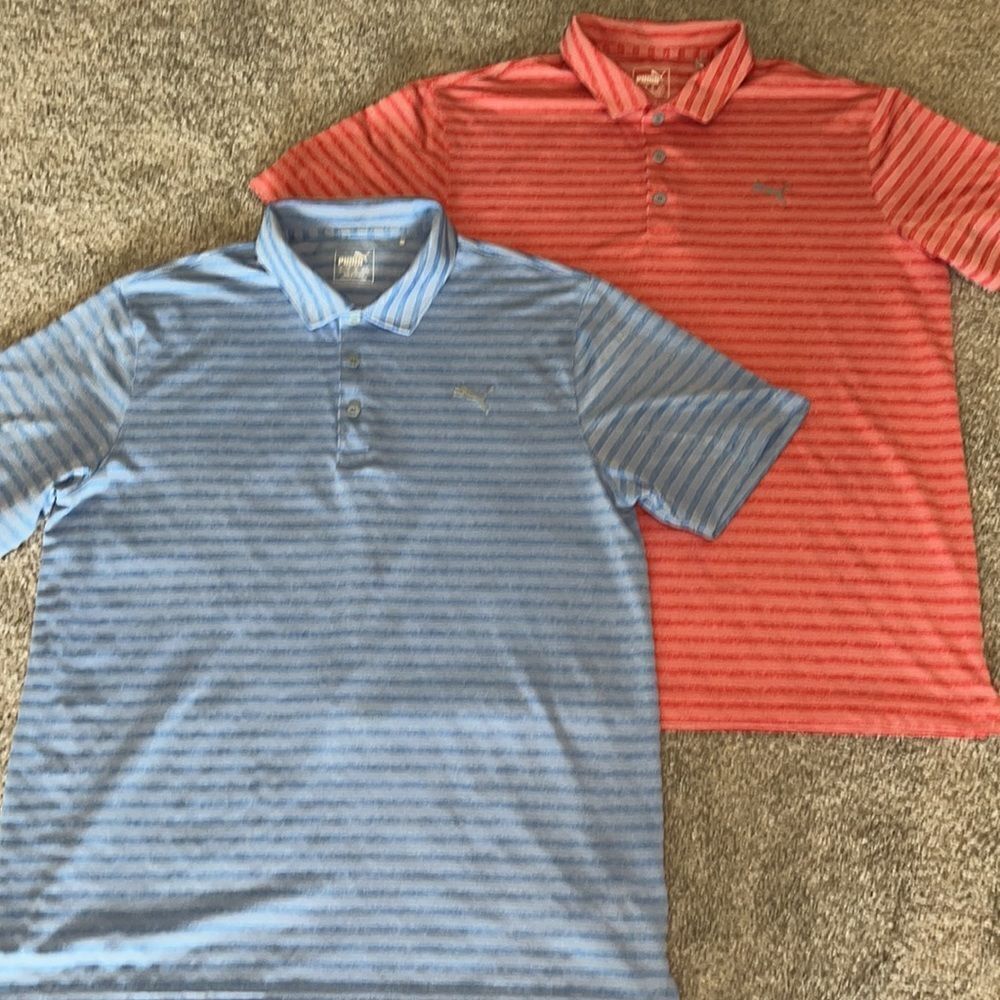 2 Blue & Pale Red Stripe Puma Golf Collar Bryson DeChambeau Rickie fowler shirt